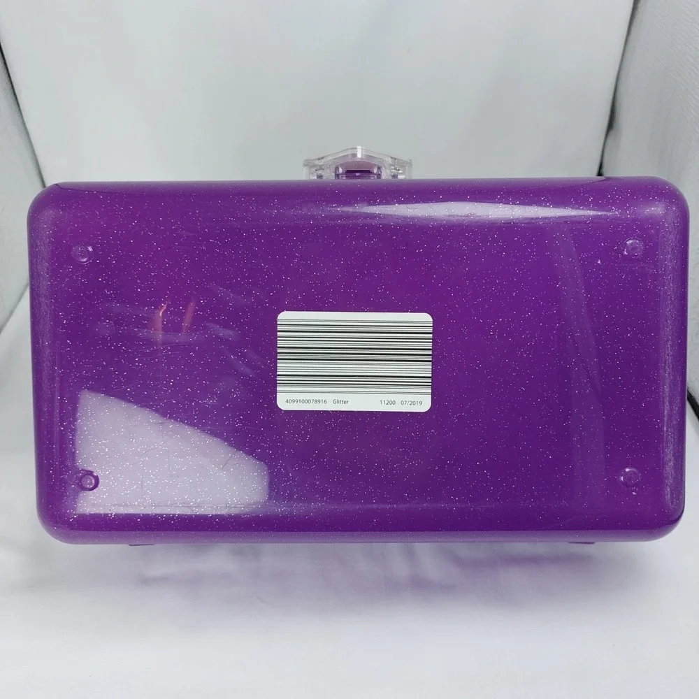 Easy Home Retro Cosmetic Makeup Case‎ Purple Glitter Mirror Removable Shelf